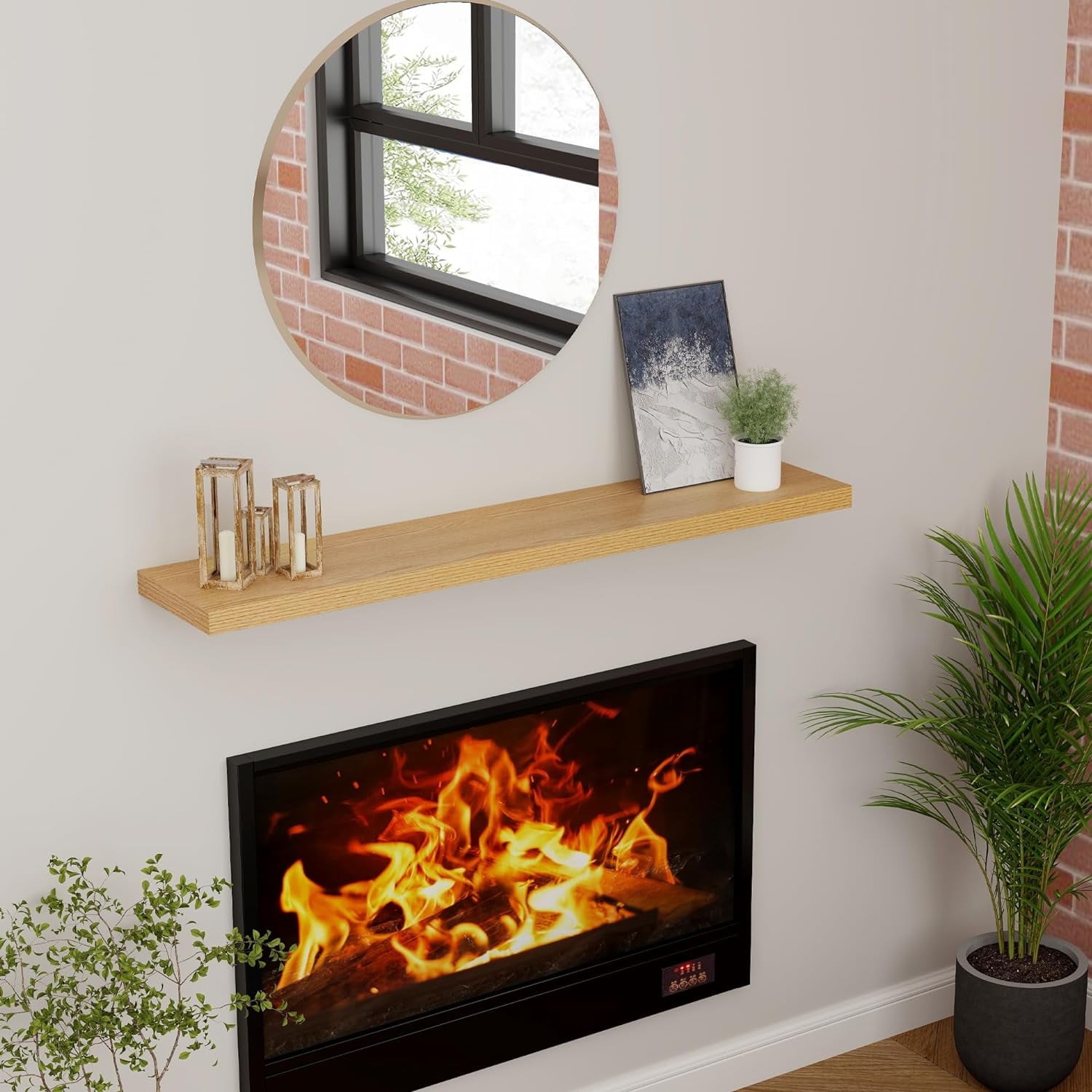 Floating Shelves 48 Inch Long, 9.3 Inch Deep Wall Shelf for Fireplace Mantel, Rustic Farmhouse Wooden Shelves for Wall Decor Bathroom, Kitchen, Office, Oak Color, Set of 1