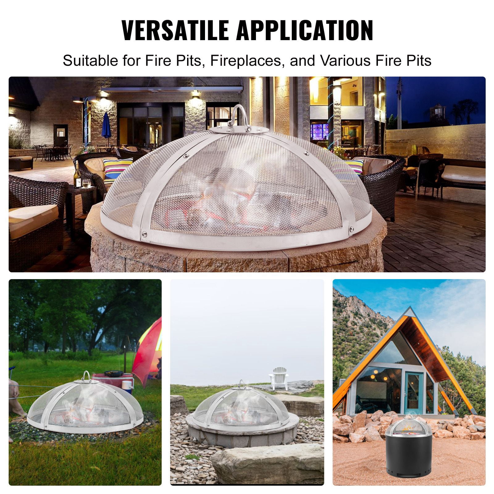 27" Stainless Steel Fire Pit Cover, 2mm Mesh, Tightly Woven Spark Guard, Handle Design, Easy Assembly, for Fire Bowl Fireplace Protection