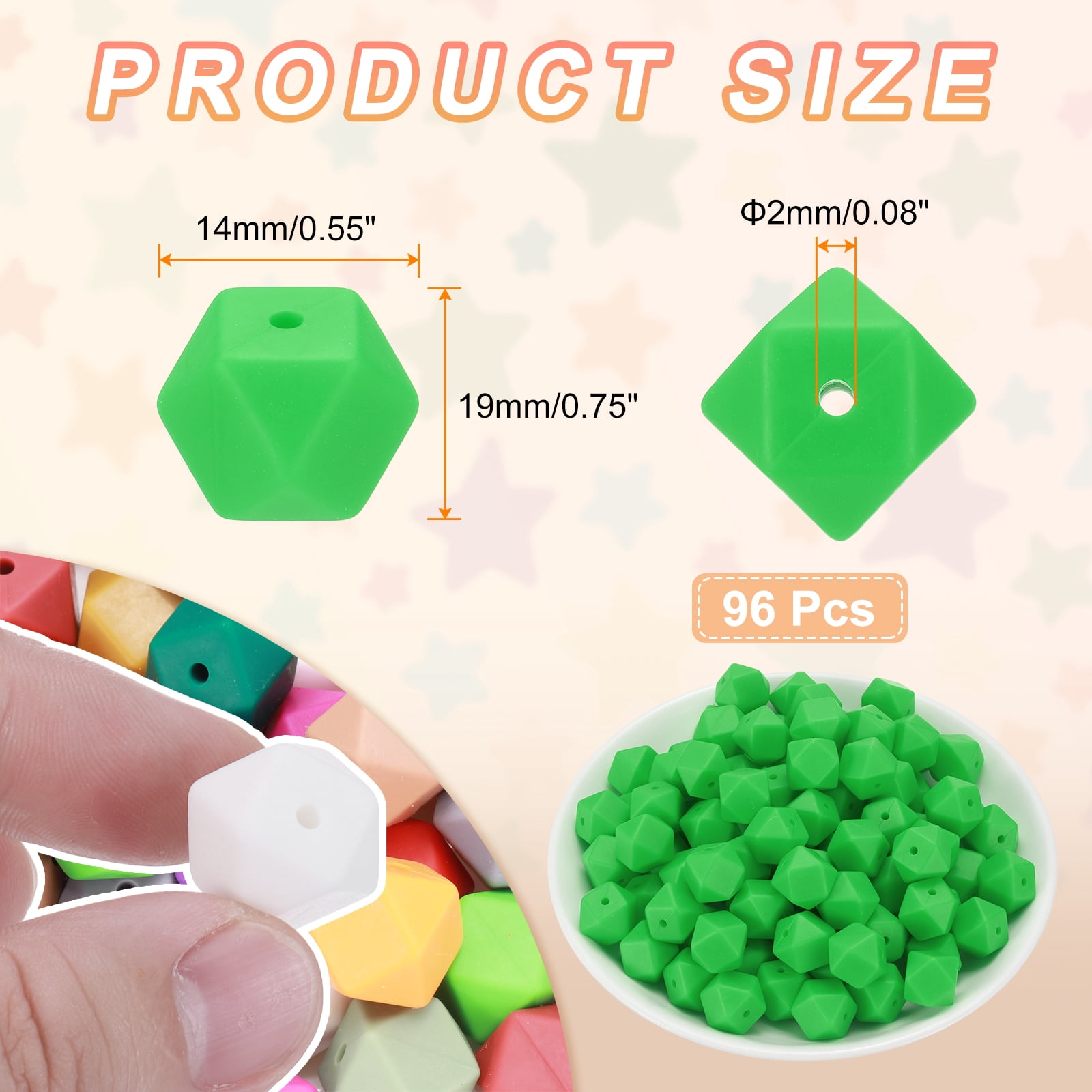 96Pcs Silicone Beads 14mm Hexagon Rubber Focal Beads Bulk for Pens Keychain Bracelet Necklace DIY Crafts Making, Light Green