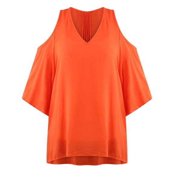 Orange Oversize Boho Top With Peek-A-Boo Shoulders Size Medium