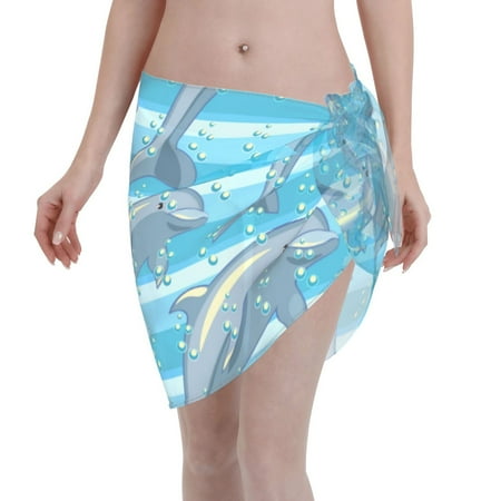 Ocsxa Dolphin Print Sarong Coverups For Women Bathing Suit Wrap Swimsuit Skirt Beach Bikini Cover Up Swimwear
