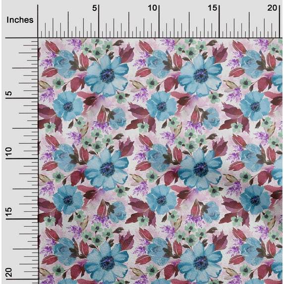 oneOone Cotton Flex Fabric Watercolor Leaves & Flower Floral_Printed Craft Fabric BTY 40 Inch Wide