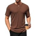 thumbnail image 2 of CHEEREAM Men's Ribbed Henley Shirt Slim Fit Muscle Shirt Fitted Cotton Short Sleeve Casual T-Shirt Brown 3XL, 2 of 4