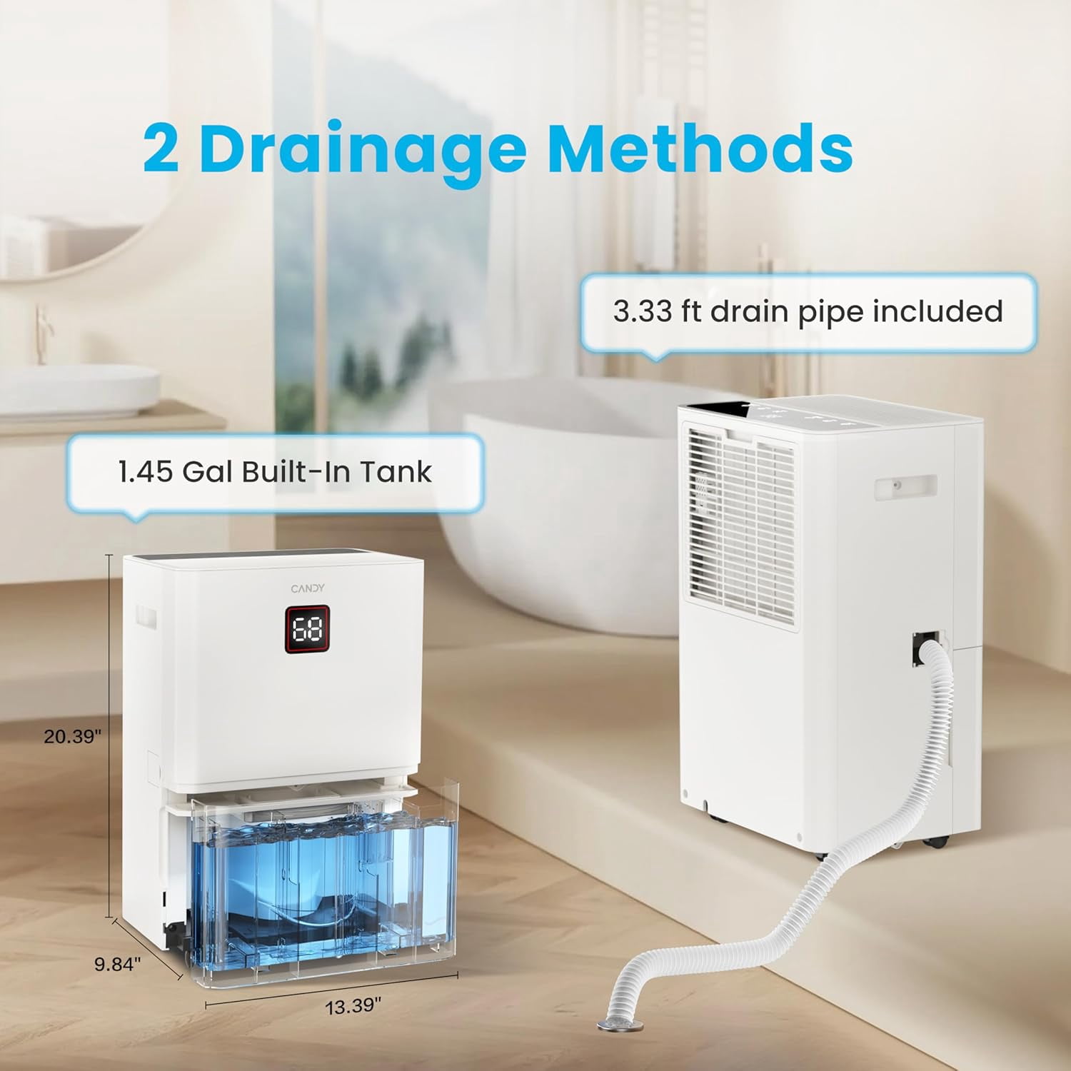 100-Pint Large Dehumidifier for Home & Basement, Covers Up to 5,500 Sq.Ft, 1.45-Gallon Tank, WiFi & Alexa Smart Control, Auto Humidity Reminder, Includes Drain Hose
