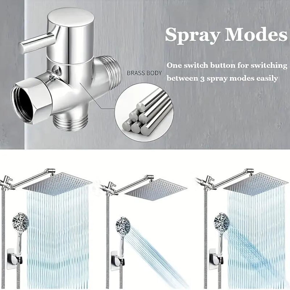 Shower Head Combo 12Inch High Pressure Rain Shower Head with 11 Inch Adjustable Extension Arm and 3 Settings Handheld Shower Head Combo with Long Hose