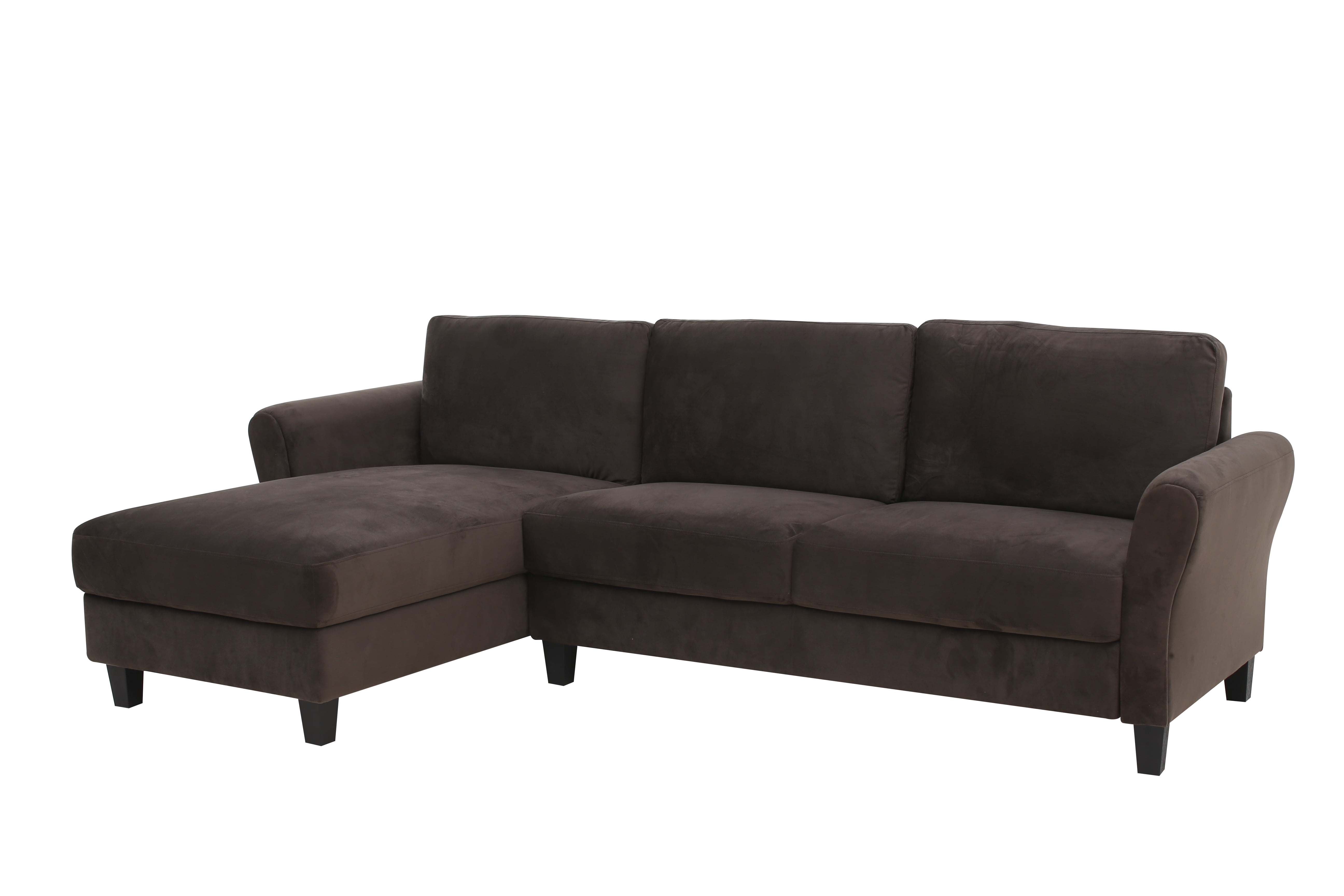 Lifestyle Solutions Alexa Sectional Sofa with Curved Arms, Coffee Brown Fabric