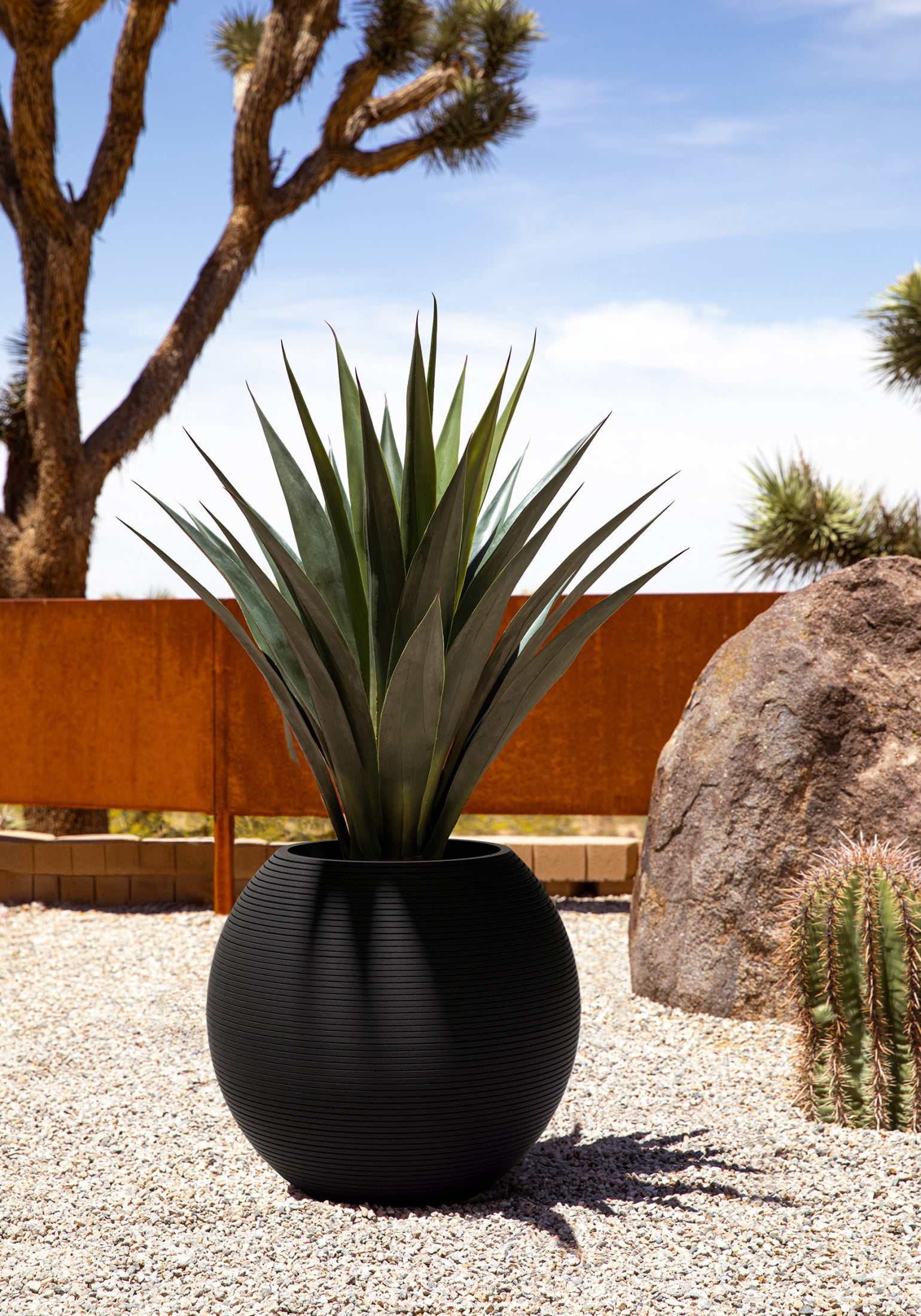 Veradek Strata Series Sphere Plastic-Stone Round Planter - Black