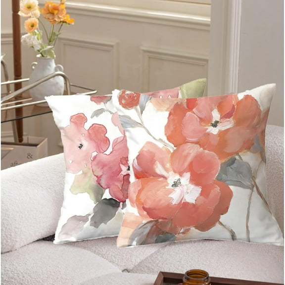 Watercolor Floral Leaves Abstract Plant Print Throw Pillows Modern Art Decoration Square Cushion Case Family Sofa Living Room Outdoor Decor Pillow Case 18x18 Inch Set of 2 (red)