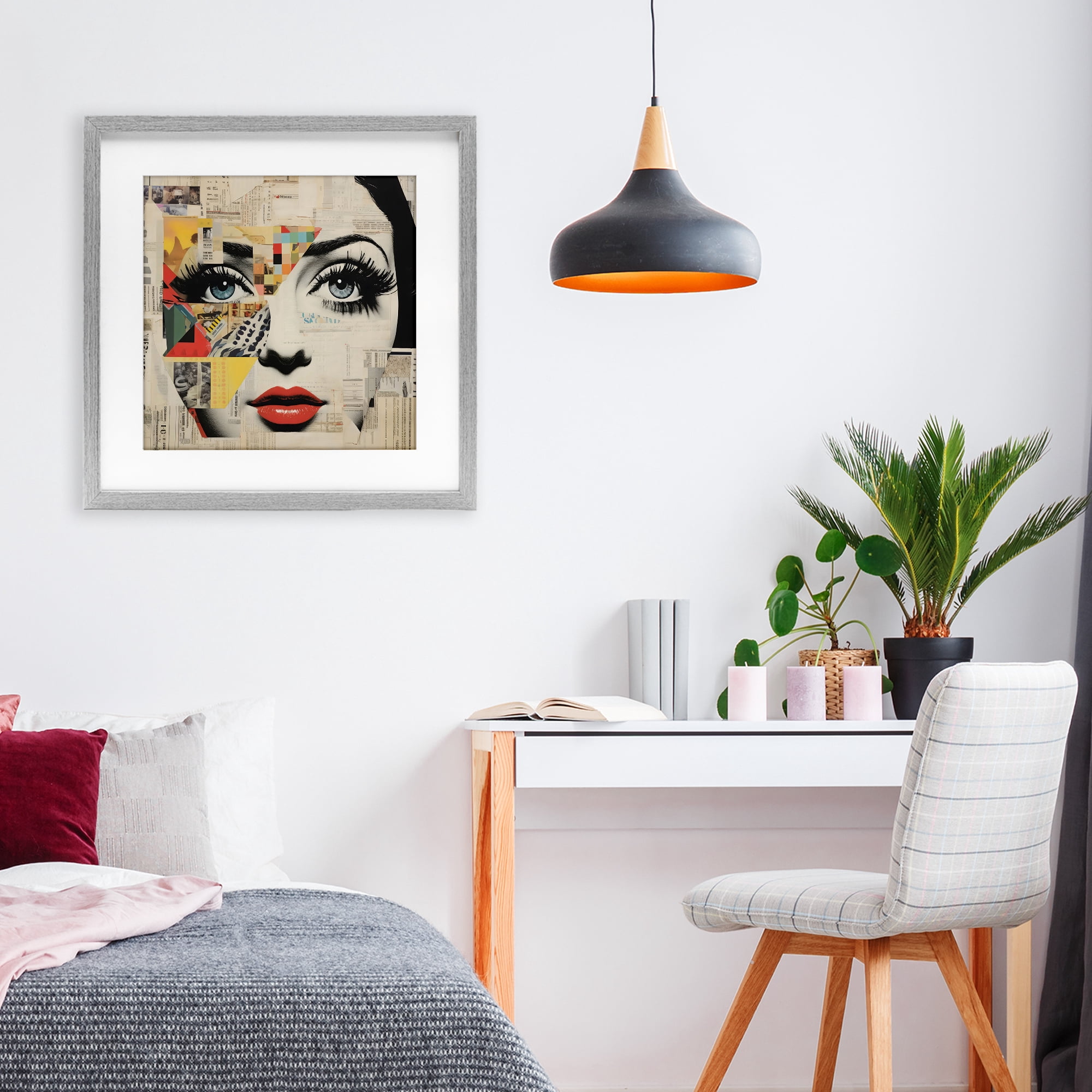 Stupell Industries Fashion Collage Pop Portrait Gray Framed Print Under Glass, design by Creative Studio