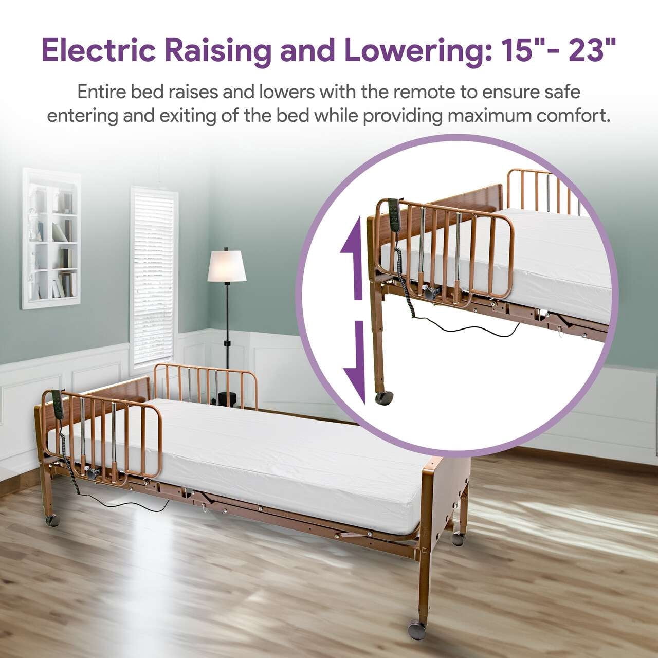 ProHeal Full Electric Hospital Bed Package With Overbed Table For Home - Rails and Mattress Included, Medical Bed - 36" x 80"