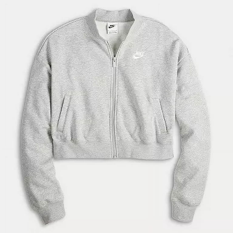 Nike Women s Club Fleece Crop Full Zip Jacket Heather Grey Large