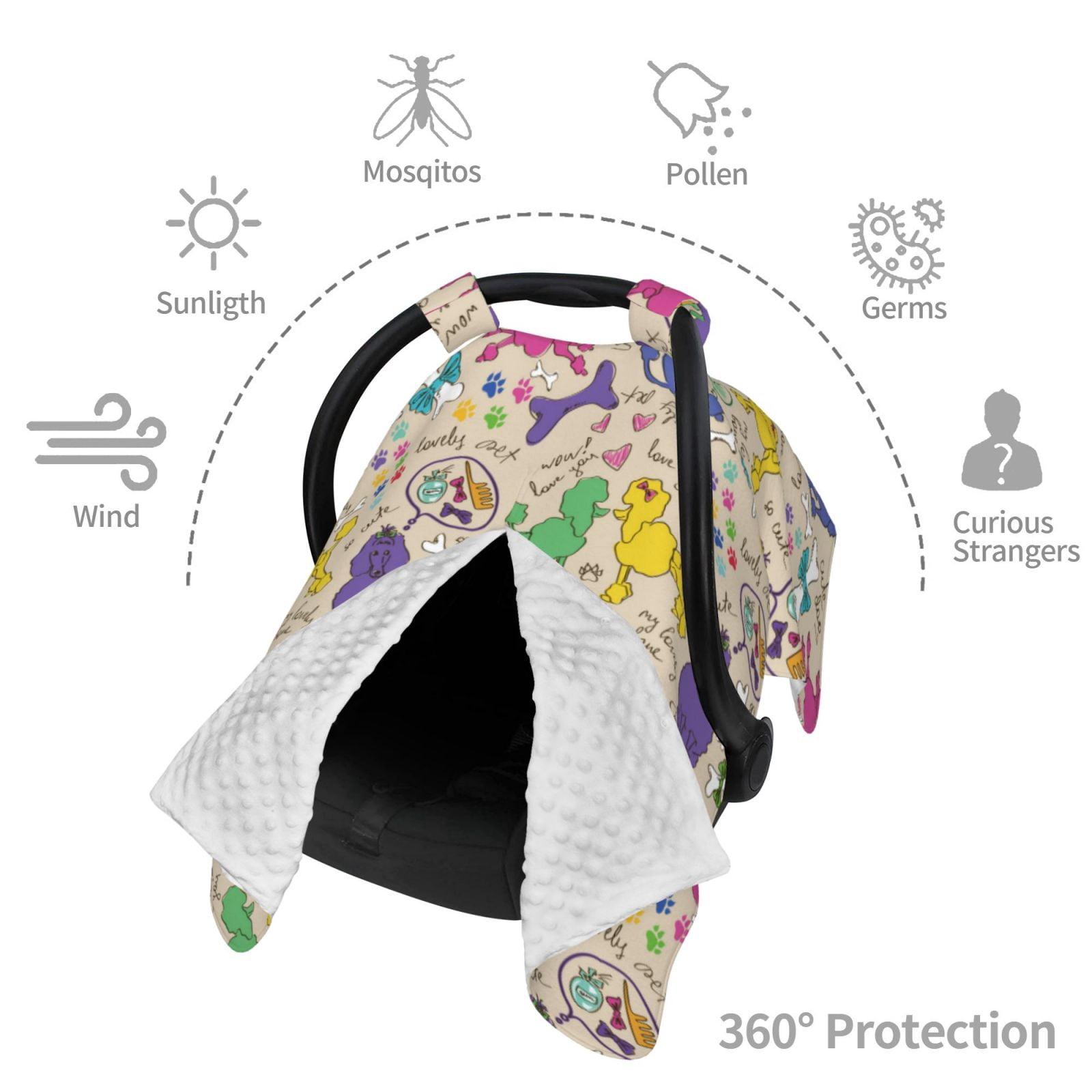 Car Seat Cover Baby - Funny Cute Poodle Dog Multi Color Breathable Infant Car Seat Cover for Baby Carseat, Lightweight Comfort Baby Essentials Must Haves Newborn Stuff for Girl Boy
