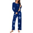 thumbnail image 5 of UAMVSH Womens Pajamas Sets Long Sleeve Button Crew Neck Sleepwear Pullover and Loungewear Bottoms Pleated Two Piece Lounge Outfits(XX-LargeDark Blue 5), 5 of 7