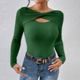 thumbnail image 6 of ZyeKqe Women Crop Top Long Sleeve Cut out Ribbed Knit Going out Tops Stretchy Slim Tight Tees T Shirts, 6 of 8