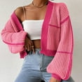 thumbnail image 4 of Women'S Color Block Crop Cardigan Top Long Sleeve Open Front Sweater Peach Color Style M, 4 of 9