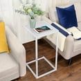 thumbnail image 2 of C Shaped End Table, Side Table for Sofa/Couch, Slide Under Couch Table with Metal Frame, Small TV Tray Table for Living Room/Bedroom, White, 2 of 9