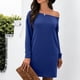 thumbnail image 4 of Vestido De Mujer, Manga Larga, Lavable A Máquina, Sin Tirantes, Respetuoso Con La Piel, Suelto, Cómodo, Tela Mezclada Para El Hogar Para Trabajar ANGGREK XL Azul, 4 of 6