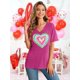 thumbnail image 3 of Camisas de San Valentín para mujer: camisetas estampadas con cuello en V de San Valentín, mangas cortas, camisas con estampado de corazones, 3 of 6