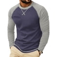 thumbnail image 2 of Daiosportswear Color Block Tops for Men Casual Stylish Crewneck Raglan Long Sleeve Baseball Tee Shirts Fall Pullover Dark Blue S, 2 of 7