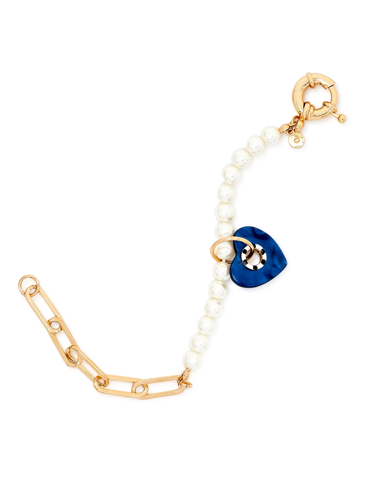 Scoop Womens 14KT Gold Flash-Plated Simulated Pearl and Link Toggle Bracelet