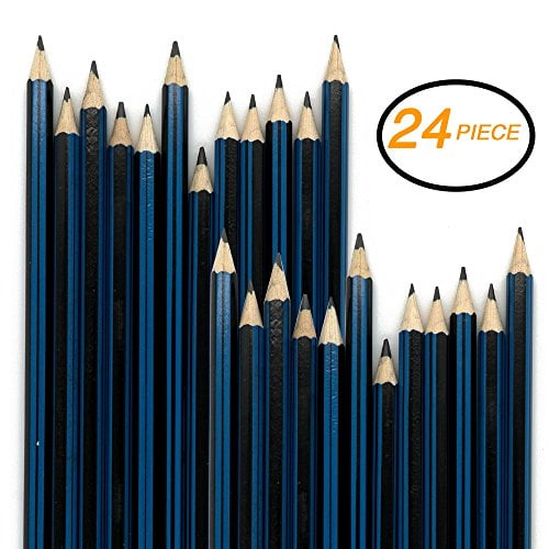 Emraw Pre Sharpened Drawing Sketching B Pencil Set Hb 2b 4b 6b 7b 8b Pack Of 24 Premium Wood Cased Graphite Art Pencils For Beginners Professional Artists Adults Kids