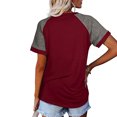 thumbnail image 4 of Femmes T-Shirt Couleur Bloc à Manches Courtes T-Shirt Manches Top Femmes Rondes T-Shirt Causal Col Chemisier Causal, Rouge Vin, XL, 4 of 6