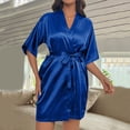 thumbnail image 2 of Celivon Silk Satin Robes For Women Spring Summer Long Pajamas Smooth Large Nightgown Sexy Elastic Tine Bathrobe Solid Color Home Furnishing Robes Half Sleeved Silk Nightgown, 2 of 5