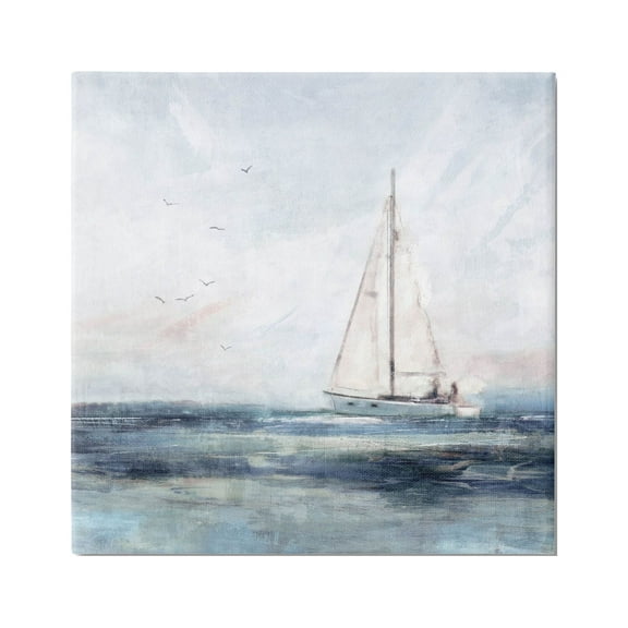Stupell Industries Nautical Sailboat Soaring Ocean Birds Painting Gallery Wrapped Canvas Print Wall Art, Design by Nina Blue