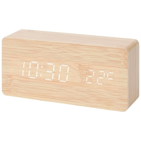 Unique Bargains Night Mode Wood Grain Design LED Alarm Clock Khaki 5 . 6 L x 1 . 6 W x 3 . 0 H