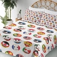 thumbnail image 3 of Ambesonne Emoji Fitted & Top Sheet Set with Sham, Country Flags Cheery Faces, White and Multicolor, 3 of 5