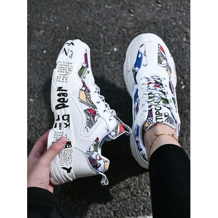 

Graffiti Graphic Lace-up Front Chunky Sneakers Women‘s Footwear
