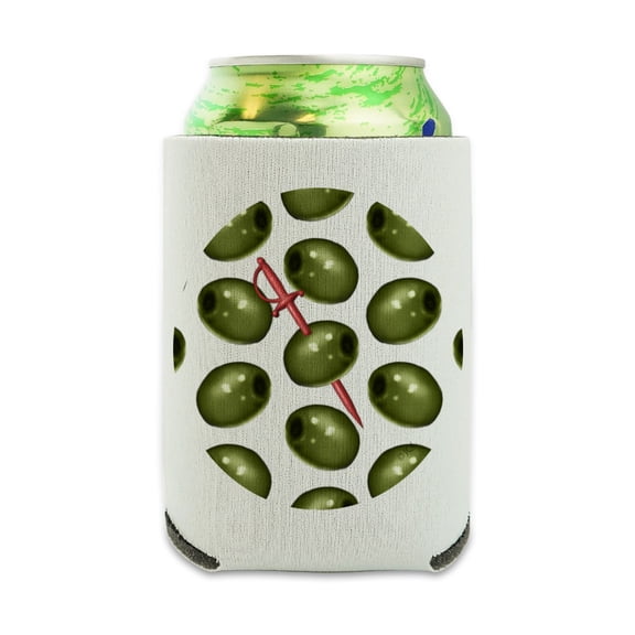 Martini Green Olive Pattern Can Cooler - Drink Sleeve Hugger Collapsible Insulator - Beverage Insulated Holder