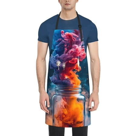 

Pofeuu Modern Art Red And Blue Colors Print Waterproof Apron with Pockets Adjustable Cooking Aprons Kitchen Bib for Baking Household Cleaning