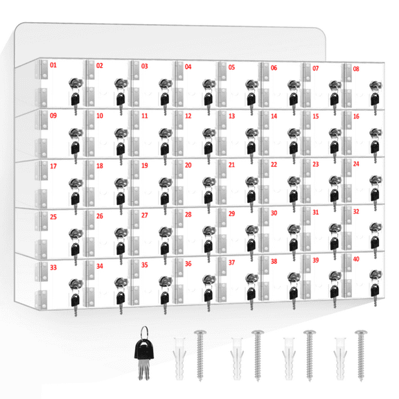 Digital Label Acrylic Cell Phone Locker, 3.9" Slots, Individual Locks, 40 Slots, Cell Phone Locker Box, School, Gym