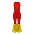 thumbnail image 3 of iiniim Shiny Lapel Neck Dance Leotards for Girls Sleeveless Metallic Mini Dots Bell Bottomed Tessels Jumpsuit Dancewear Red 10, 3 of 7