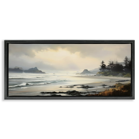 Stupell Industries Coastal Shore Inlet Coastal Painting Black Floater Framed Art Print Wall Art, 25 x 11