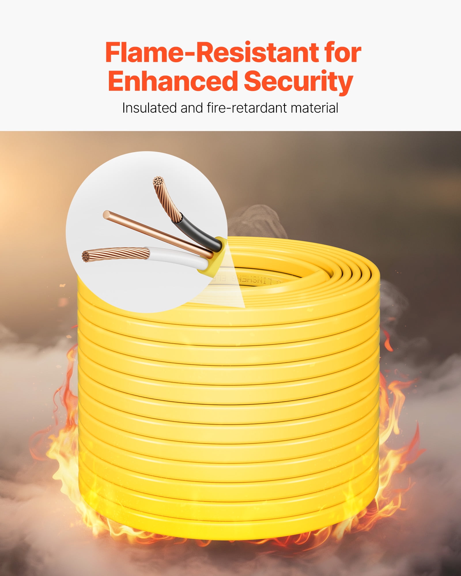 VEVOR NM-B Wire, 14AWG/2C Non-Mettalic Residential Indoor Electrical Wire with Ground, PVC Sheathed High-Purity Copper Core Cable, for Outlets, Switches, Other Loads & Lighting Wiring Project