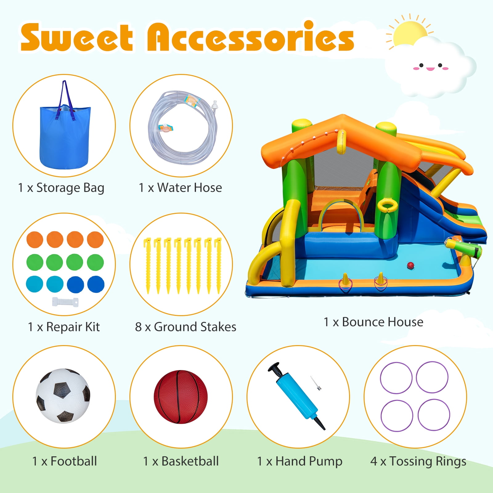 Costway 8-in-1 Multifunctional Water Park with Slide With Climbing Wall Water Cannon Blower Excluded