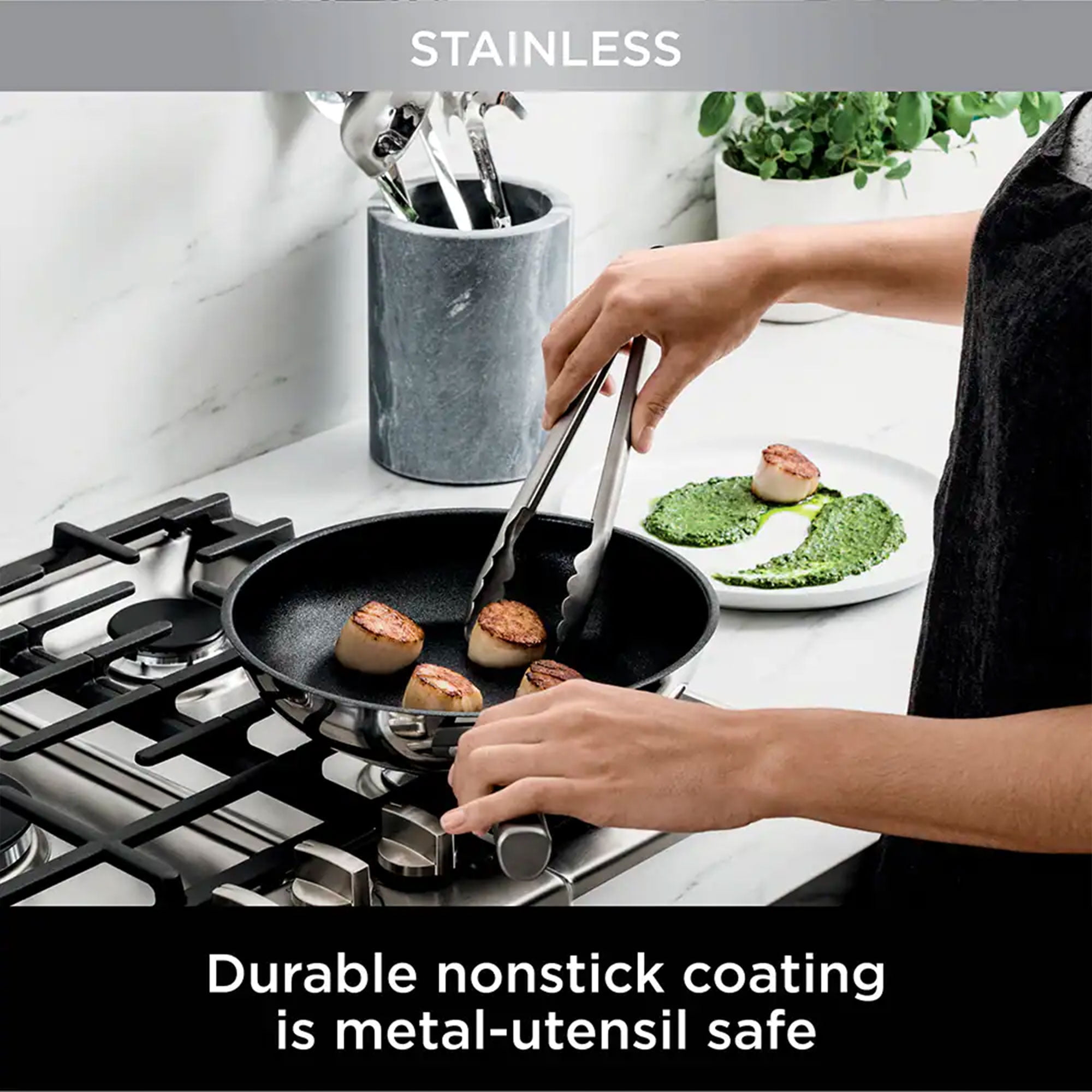 NINJA 8 in. Aluminum Nonstick Oven Safe Frying Pan, Red C20020 - The Home  Depot