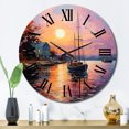 thumbnail image 1 of Designart "Port Portside euphony Pointillism" Port Landscape Oversized Wall Clock, 1 of 6