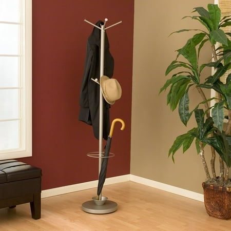 Quatro Umbrella Stand/Coat Rack, Brushed Steel