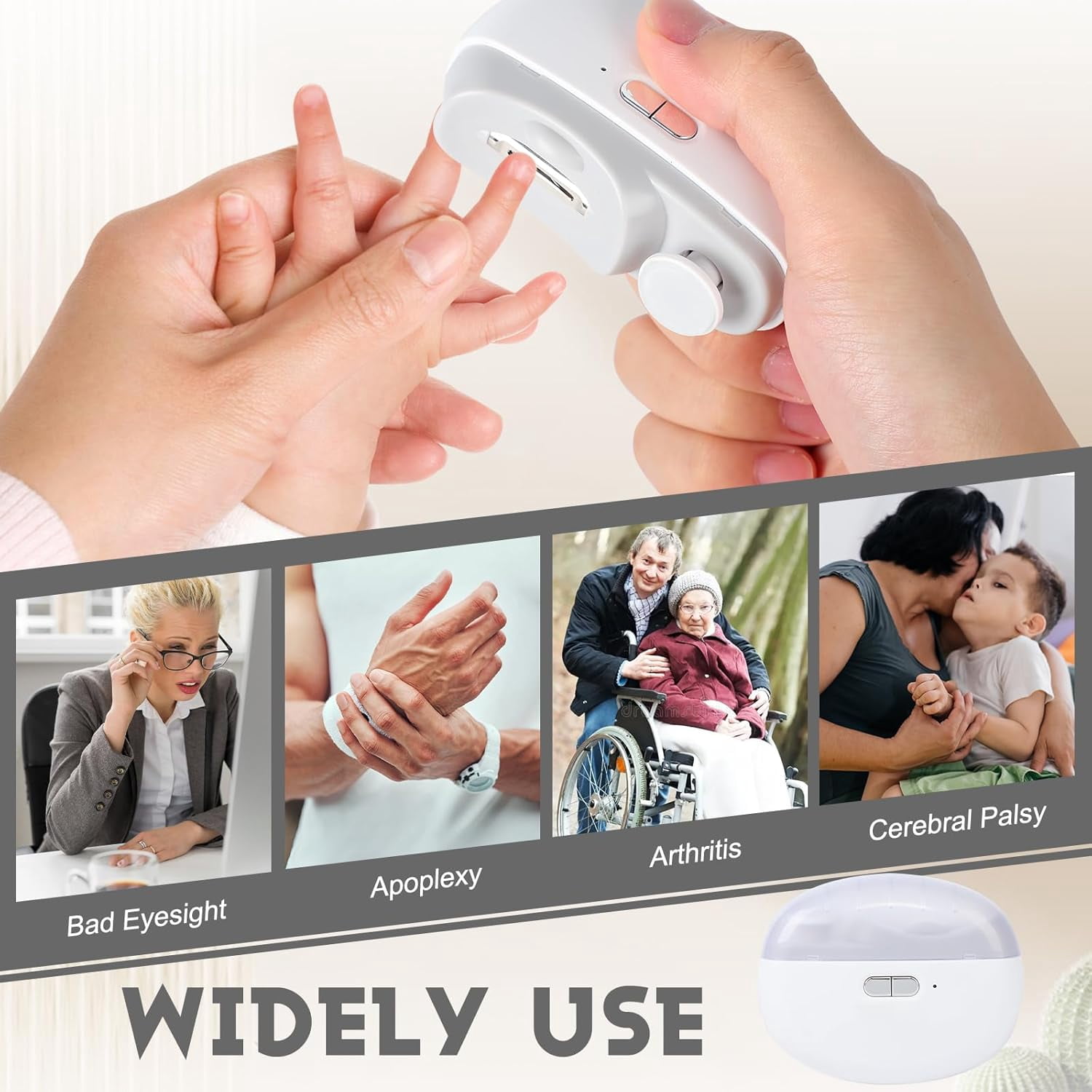 Aorsher 3 in 1 Automatic Nail Clipper with Polishing, Safe and Convenient Electric Nail Trimmer with Nail Clip Storage, 2 Speed Electric Toe Nail Clippers Nail Cutter with Light for Adults