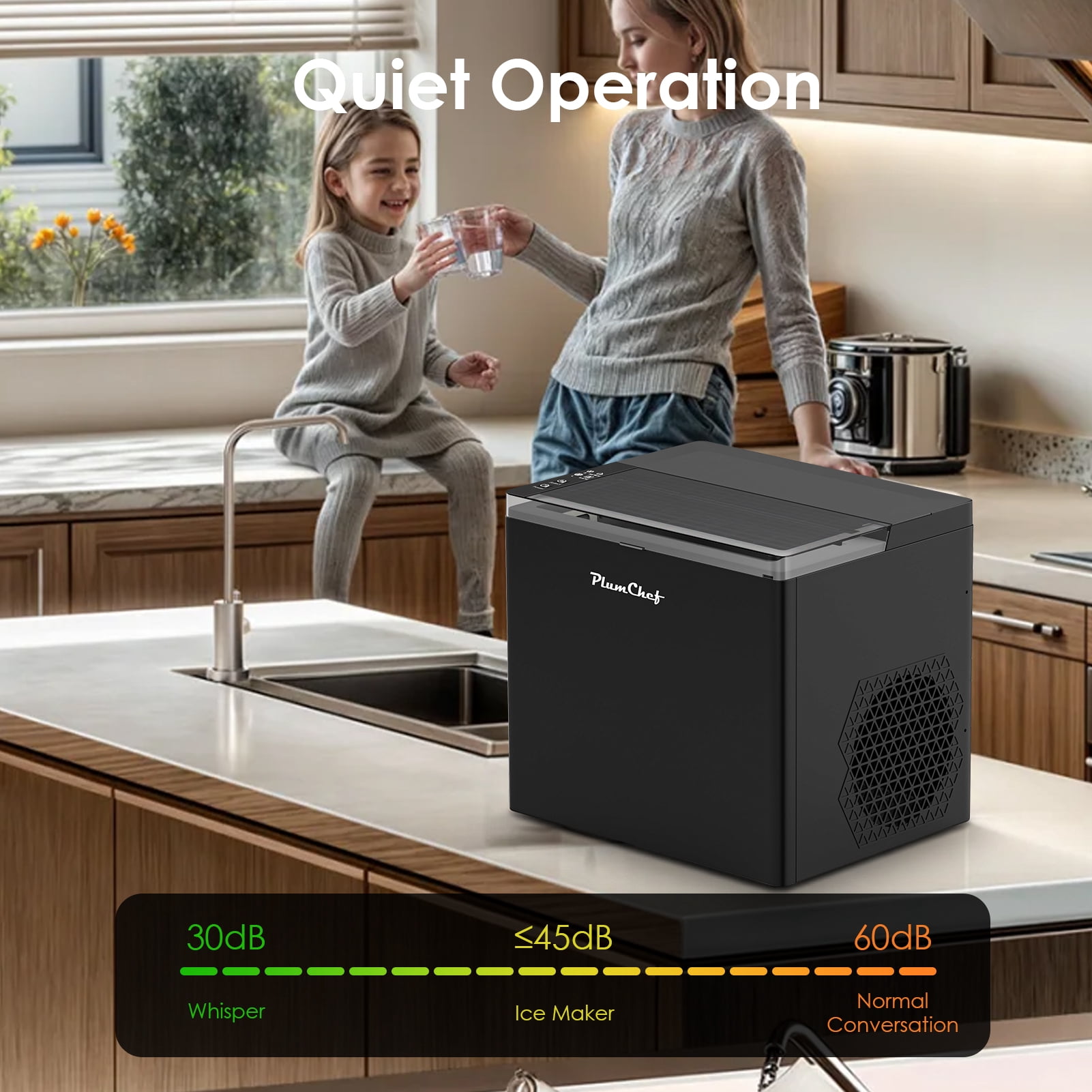 Countertop bullet Ice Maker, 26lbs in 24 Hours, 9 Bullet Ice Cubes in 6 Mins, Portable Compact ice machine with Self-Cleaning, Ice Basket and Scoop Included for Home/Kitchen/Camping/RV, Black