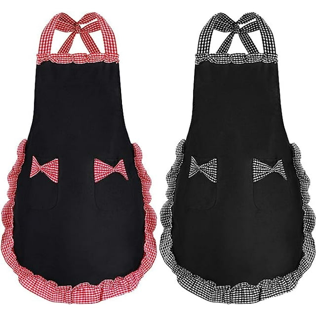 2 delantales de mujer, delantales negros para mujer con 2 bolsillos, delantales de cocina impermeables, delantal de chef para cocinar, jardinería, delantales premium como regalo para mamá, esposa, no TUNC Sencillez