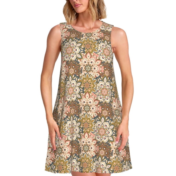 Balery Mandala Vestidos de verano para mujer con estampado: vestido holgado sin mangas, vestido playero informal y cómodo para días calurosos.
