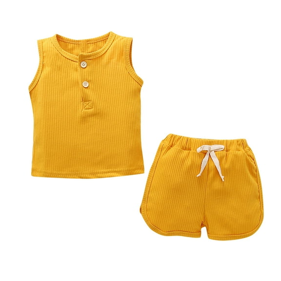 Baby Summer Clothes Toddler Girls 2pcs Cotton Solid Color Vest Tops Shorts Suit Clothing Outfits