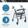 thumbnail image 7 of BodyMed Regular Aluminum Rollator, Medical Roller, PVC Soft Seat, Walking Aid, Elder Assistance, Four Wheels, Burgundy with Loop Brakes, 7 of 7