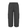 thumbnail image 4 of GXIPO Cargo Capri Pants for Women High Waisted Relaxed Fit Elastic Knit Waist Casual Capris Trousers Cropped Pants Dark Gray S, 4 of 8