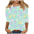 thumbnail image 2 of Easter Shirt for Women Bunny And Colorful Eggs Graphic T-Shirt Three Quarter Sleeve Crewneck Soft Stretchy Festival Apparel Spring Holiday Gift Top, 2 of 5