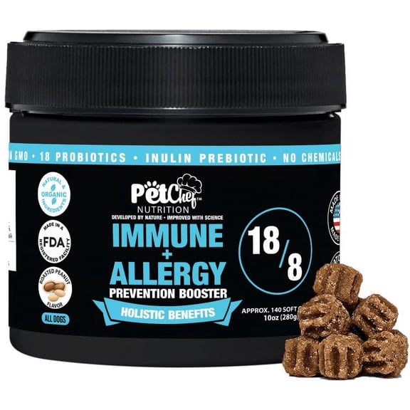Pet Chef Immune Allergy Booster Soft Dog Treats - Dog Allergy Itch Relief, Anti Itch Dog Chews with Probiotic Chew for Immune Support, Aller-Immune Bites Alternative